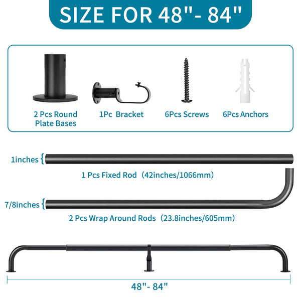 Meriville 1-Inch Diameter Wrap Around Blackout Curtain Rod, Round Base