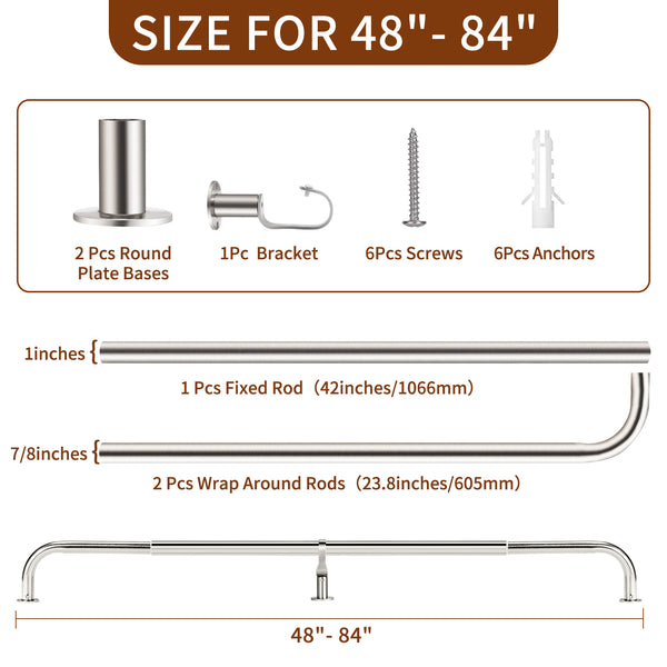 Meriville 1-Inch Diameter Wrap Around Blackout Curtain Rod, Round Base