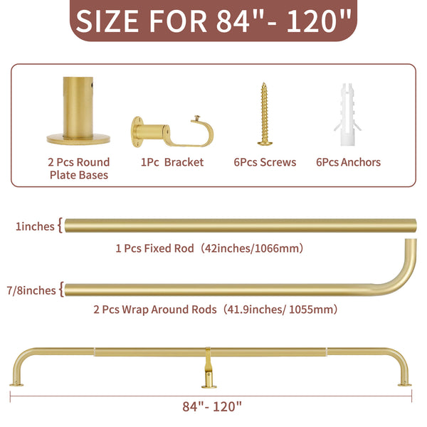 Meriville 1-Inch Diameter Wrap Around Blackout Curtain Rod, Round Base