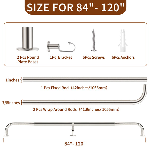 Meriville 1-Inch Diameter Wrap Around Blackout Curtain Rod, Round Base