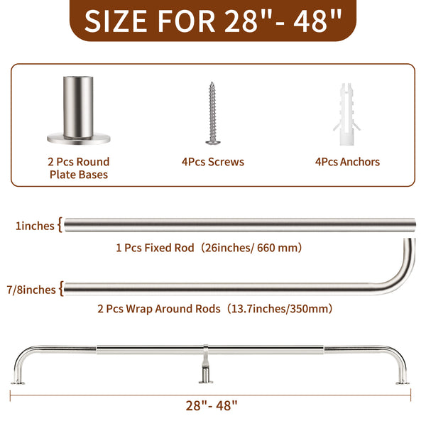 Meriville 1-Inch Diameter Wrap Around Blackout Curtain Rod, Round Base