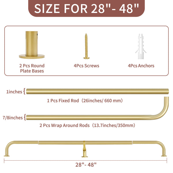 Meriville 1-Inch Diameter Wrap Around Blackout Curtain Rod, Round Base