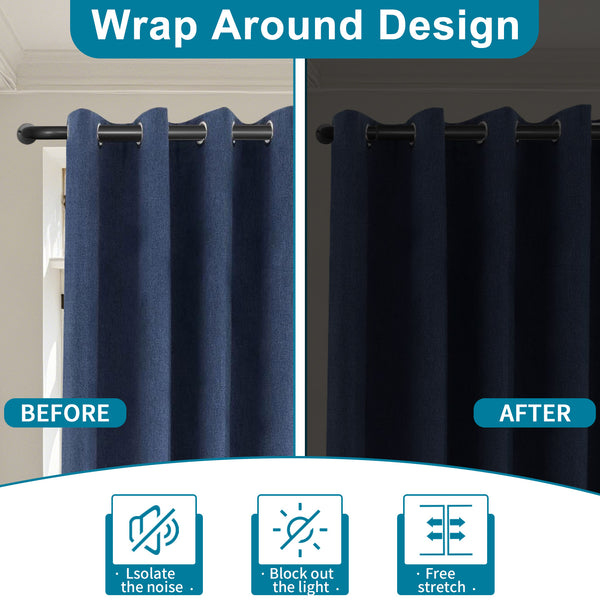 Meriville 1-Inch Diameter Wrap Around Blackout Curtain Rod, Round Base