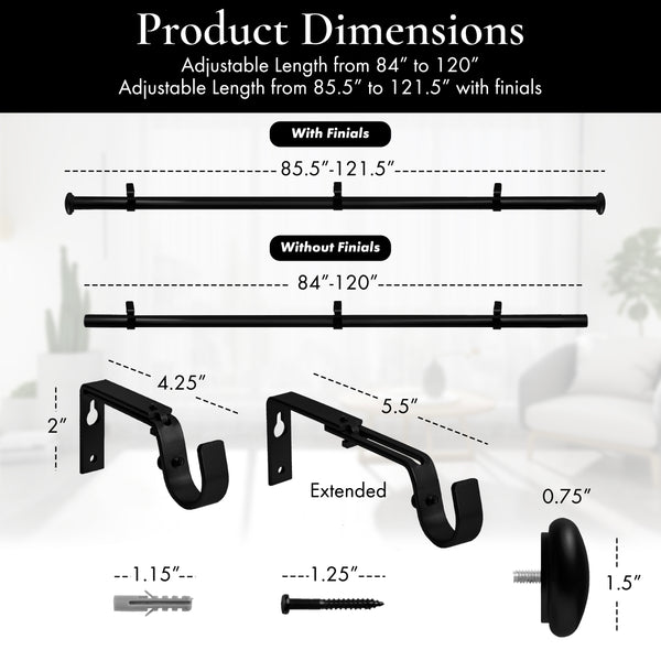 MERIVILLE 1-Inch Diameter Granville End Cap Single Window Treatment Curtain Rod