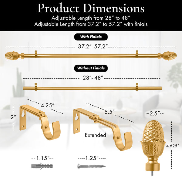 Meriville 1" Diameter Telescoping Single Window Treatment Curtain Rod, Acorn Finials