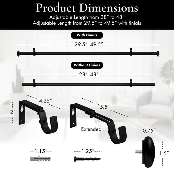 MERIVILLE 1-Inch Diameter Granville End Cap Single Window Treatment Curtain Rod