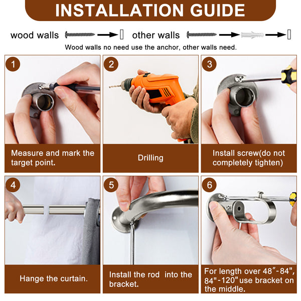 Meriville 1-Inch Diameter Wrap Around Blackout Curtain Rod, Round Base