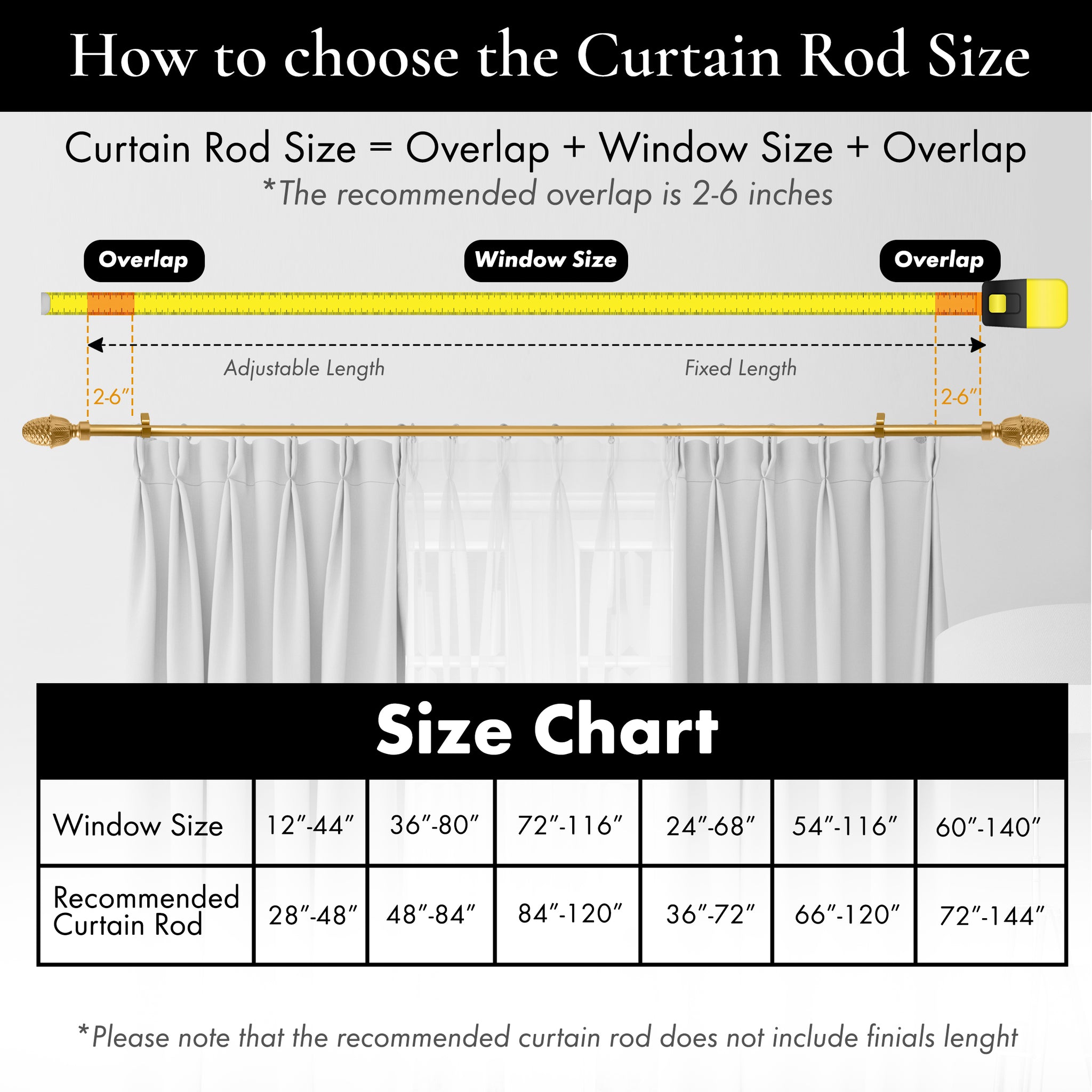 Curtain Rod Size 1" Rust Resistant Curtain Rod,Black Curtain Rods For