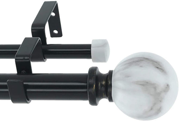 MERIVILLE 1-Inch Diameter Double Window Treatment Curtain Rod, White Marble Ball Finial