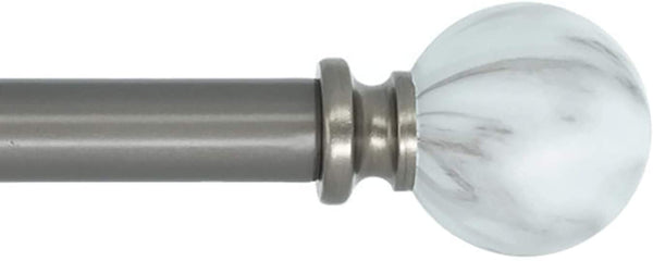 MERIVILLE 1-Inch Diameter Single Window Treatment Curtain Rod, White Marble Ball Finial