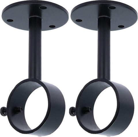 MERIVILLE Ceiling-Mounted or Wall-Mounted Curtain Rod Brackets, for up to 1 ¼” Diameter Drapery Rods, 2 PCs, Black
