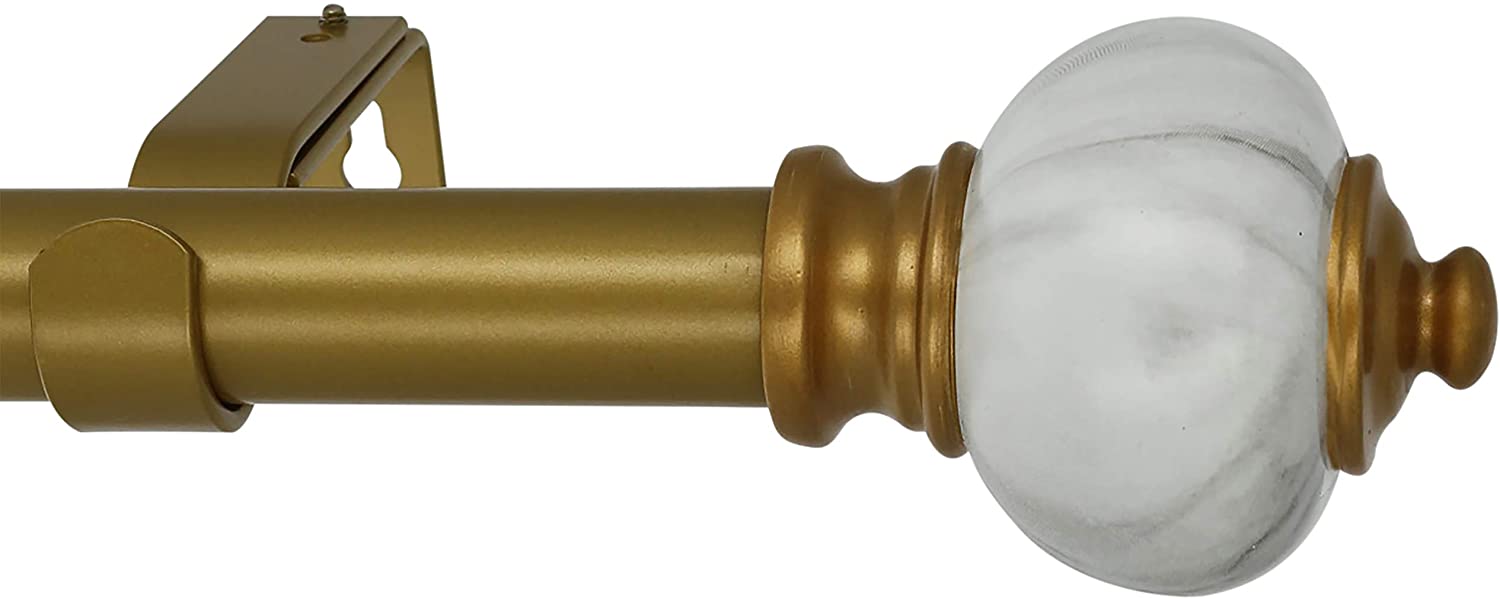 MERIVILLE 1-Inch Diameter Single Window Treatment Curtain Rod, Marble Urn Finial, Royal Gold Finish