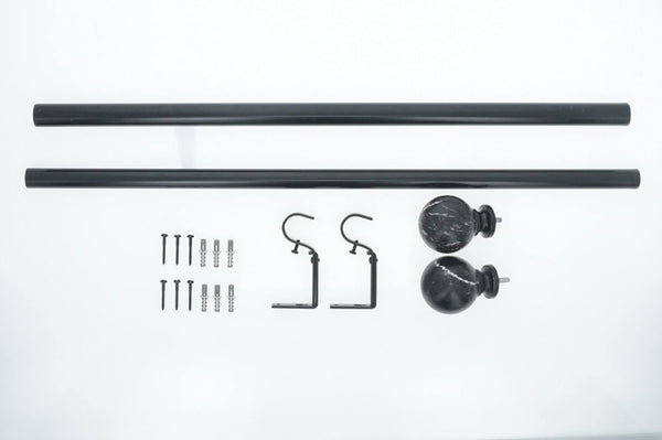 MERIVILLE 1-Inch Diameter Single Window Treatment Curtain Rod, Black Marble Ball Finial