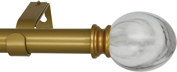 MERIVILLE 1-Inch Diameter Single Window Treatment Curtain Rod, Ellipse Marble Finial, Royal Gold Finish