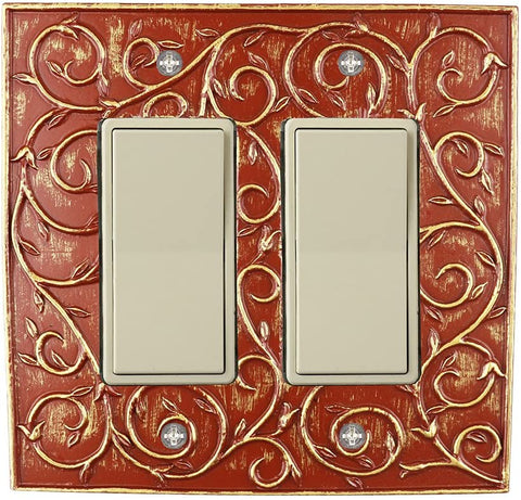 Meriville French Scroll 2 Rocker Wallplate, Double Switch Electrical Cover Plate
