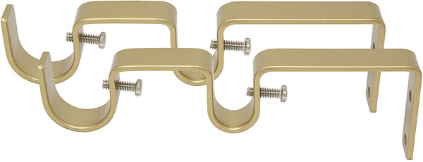 MERIVILLE Double Curtain Rod Bracket - Designed for 1" Frond Rod and 5/8" Back Rod Double Drapery Rod, Royal Gold, Set of 2