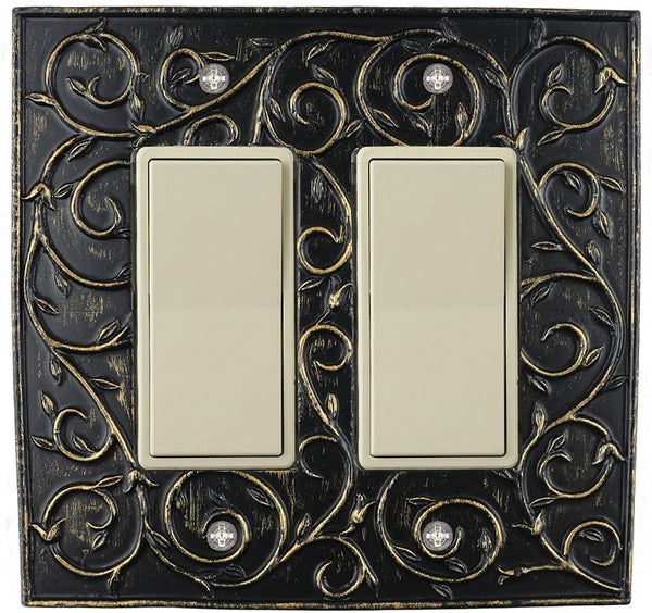 Meriville French Scroll 2 Rocker Wallplate, Double Switch Electrical Cover Plate