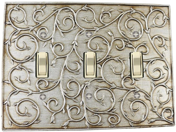 MERIVILLE French Scroll 3 Toggle Wallplate, Triple Switch Electrical Cover Plate