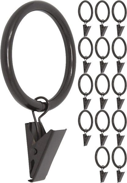 MERIVILLE Drapery Curtain Rings with Clip - 1.5-Inch Inner Diameter, Fits Up to 1 1/4-Inch Rod