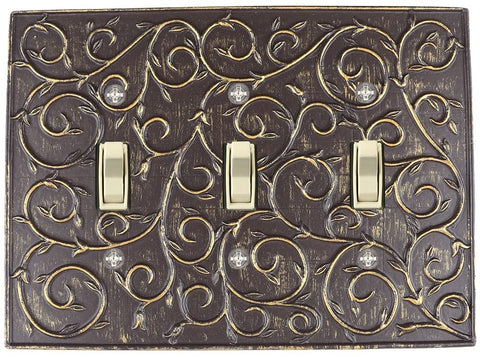 MERIVILLE French Scroll 3 Toggle Wallplate, Triple Switch Electrical Cover Plate