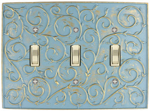 MERIVILLE French Scroll 3 Toggle Wallplate, Triple Switch Electrical Cover Plate