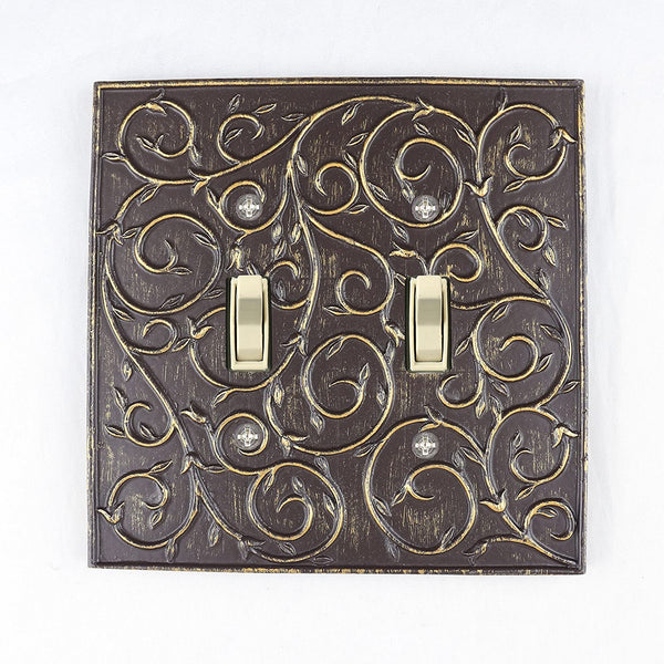 Meriville French Scroll 2 Toggle Wallplate, Double Switch Electrical Cover Plate