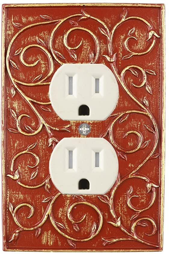 Meriville French Scroll Electrical Outlet Wall Plate Cover, Hand Painted Single Duplex receptacle outlet cover